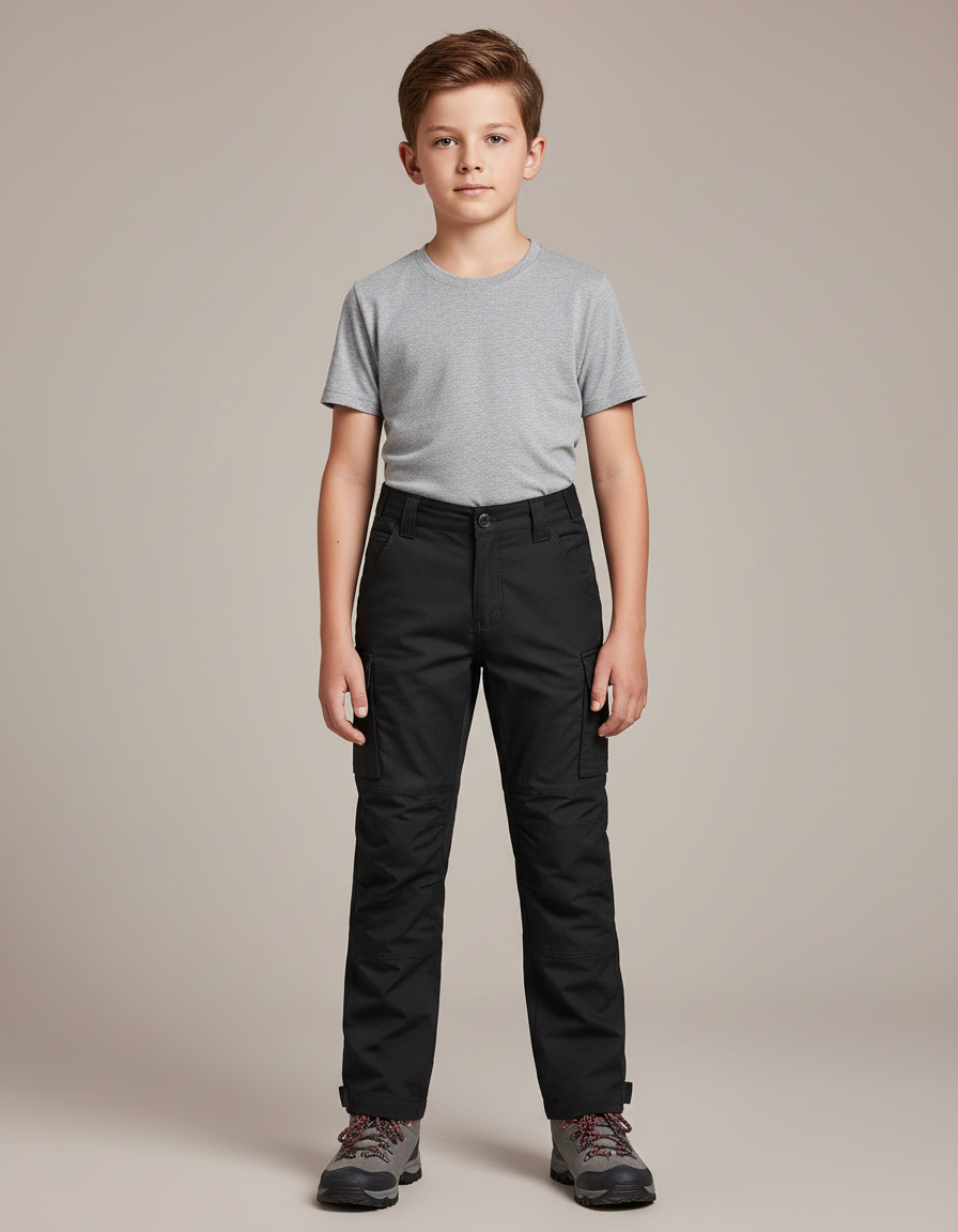 Pantalon Randonnée Noir Cargo Enfant Résistant - Toile