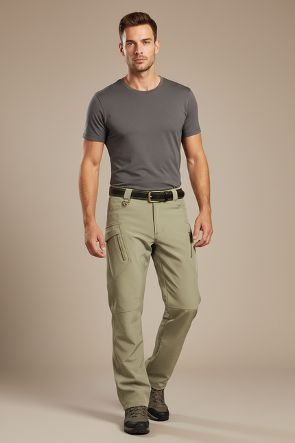 Pantalon Randonnée Homme Kaki Cargo Léger Imperméable - Polyester