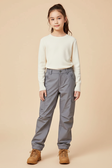 Pantalon Randonnée Gris Cargo Enfant Élastiqué Imperméable - Polyester