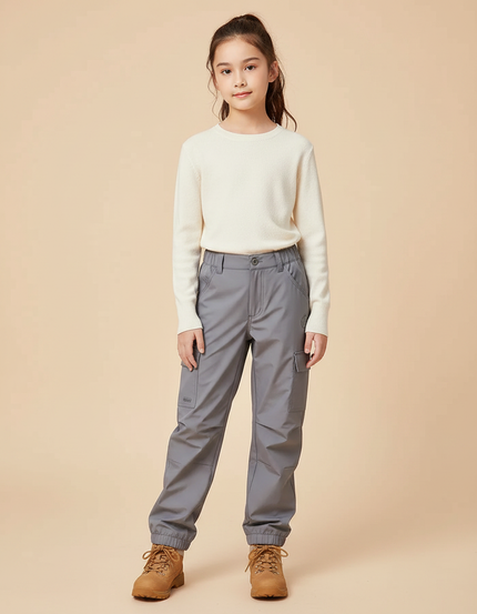 Pantalon Randonnée Gris Cargo Enfant Élastiqué Imperméable - Polyester