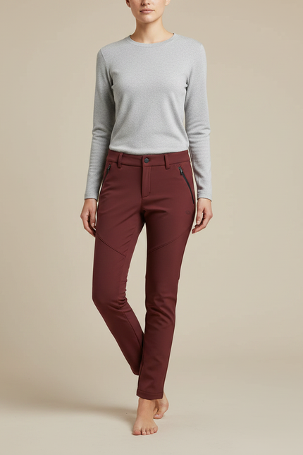 Pantalon Randonnée Femme Bordeaux Stretch Slim Hiver - Polyester
