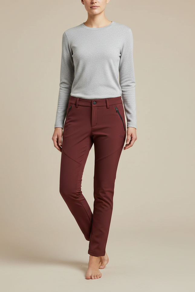 Pantalon Randonnée Femme Bordeaux Stretch Slim Hiver - Polyester