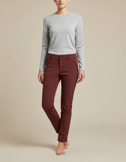 Pantalon Randonnée Femme Bordeaux Stretch Slim Hiver - Polyester