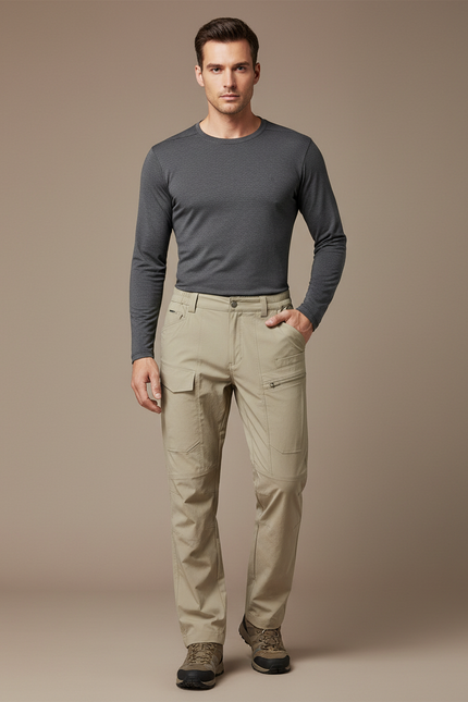 Pantalon Randonnée Beige Cargo Multi-Poches Léger Homme - Polyester