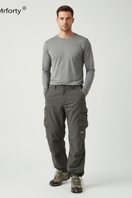 Pantalon Randonnée Kaki Cargo Ample Confortable Homme - Polyester