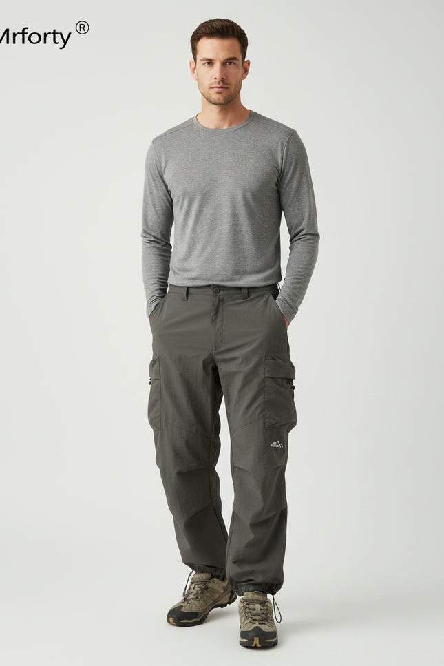 Pantalon Randonnée Kaki Cargo Ample Confortable Homme - Polyester