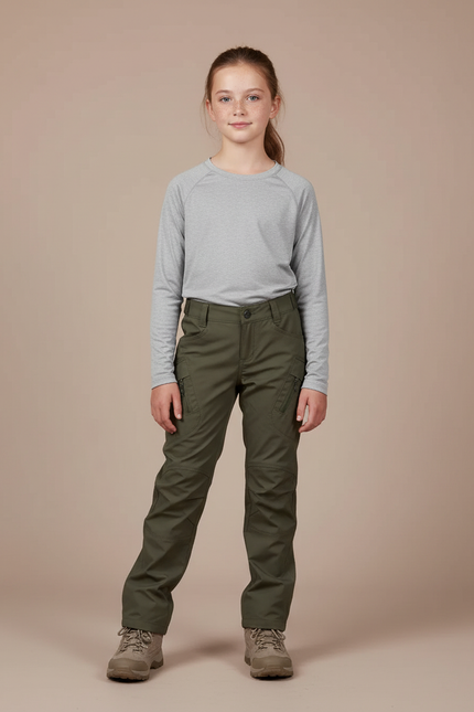 Pantalon Randonnée Kaki Multipoches Coupe Droite - Polyester