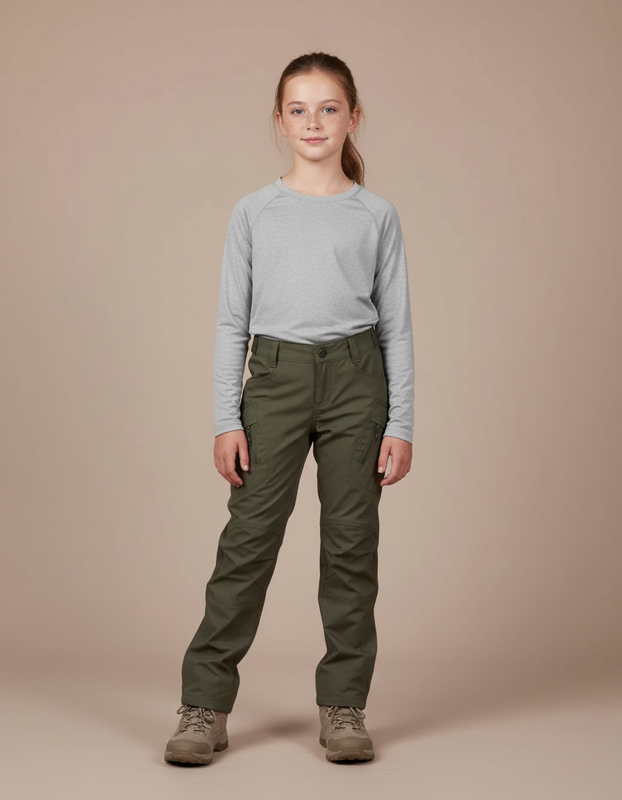 Pantalon Randonnée Kaki Multipoches Coupe Droite - Polyester
