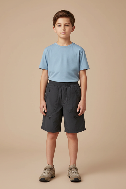 Pantalon Randonnée Gris Cargo Nylon Léger Enfant - Polyester