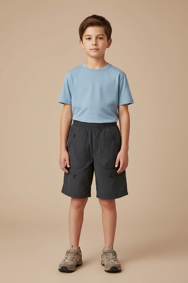 Pantalon Randonnée Gris Cargo Nylon Léger Enfant - Polyester