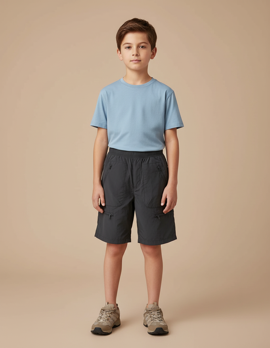 Pantalon Randonnée Gris Cargo Nylon Léger Enfant - Polyester