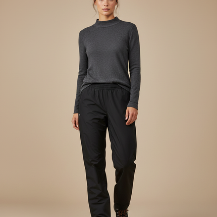 Pantalon Randonnée Noir Imperméable Confortable Coupe Droite - Polyester