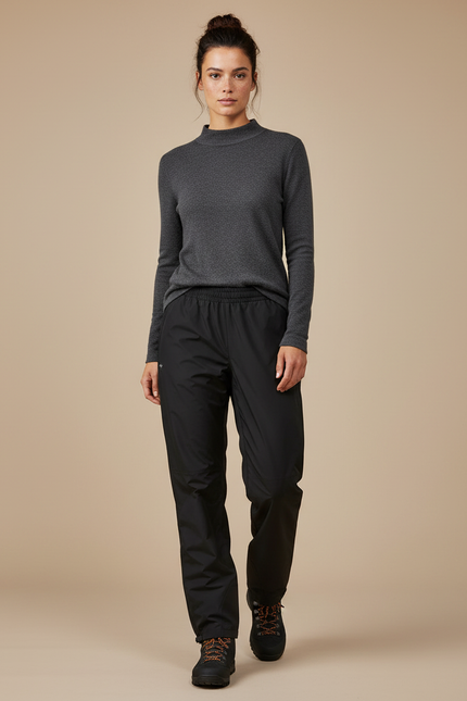 Pantalon Randonnée Noir Imperméable Confortable Coupe Droite - Polyester