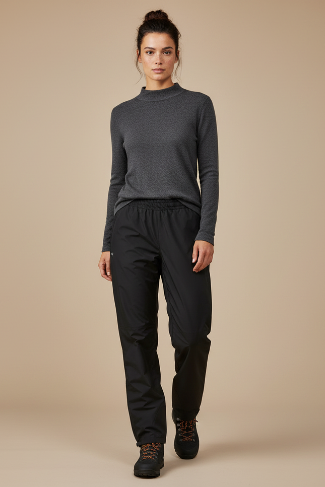 Pantalon Randonnée Noir Imperméable Confortable Coupe Droite - Polyester