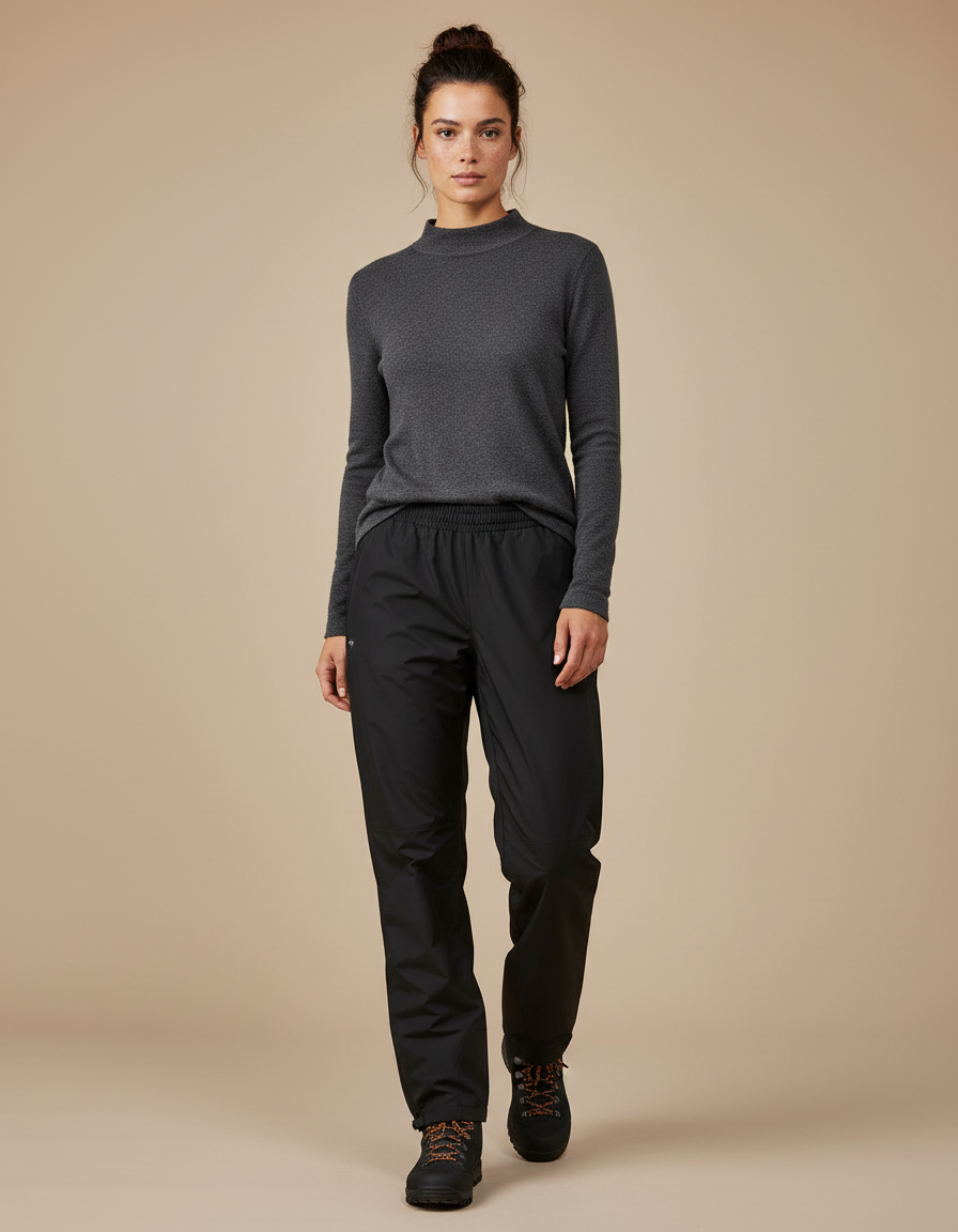 Pantalon Randonnée Noir Imperméable Confortable Coupe Droite - Polyester