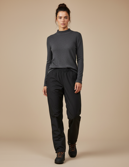 Pantalon Randonnée Noir Imperméable Confortable Coupe Droite - Polyester