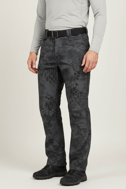 Pantalon Randonnée Gris Camouflage Tactique Multi-Poches Homme - Polyester