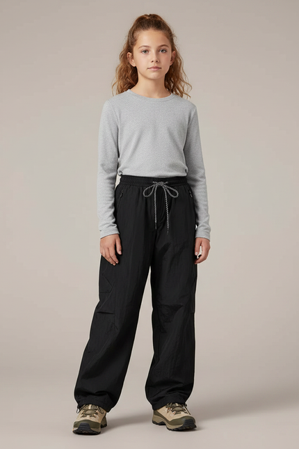 Pantalon Randonnée Noir Cargo Ample Nylon Enfant - Polyester