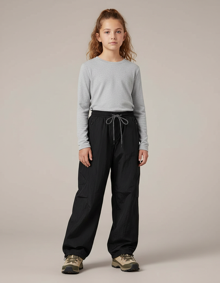 Pantalon Randonnée Noir Cargo Ample Nylon Enfant - Polyester