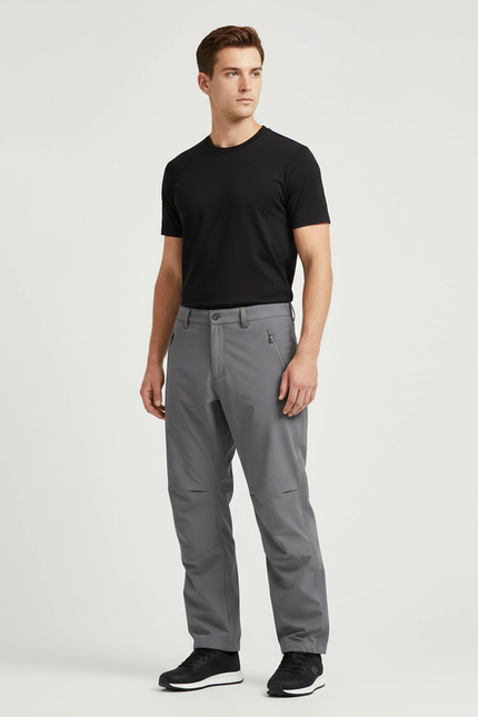 Pantalon Randonnée Gris Imperméable Coupe Droite Homme - Polyester