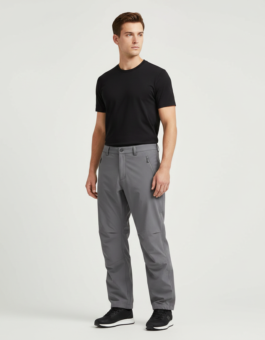 Pantalon Randonnée Gris Imperméable Coupe Droite Homme - Polyester
