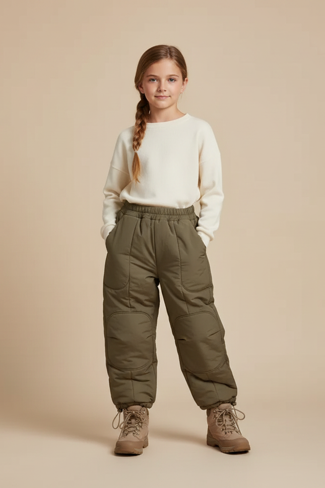 Pantalon Randonnée Enfant Kaki Matelassé Hiver Chaud - Polyester