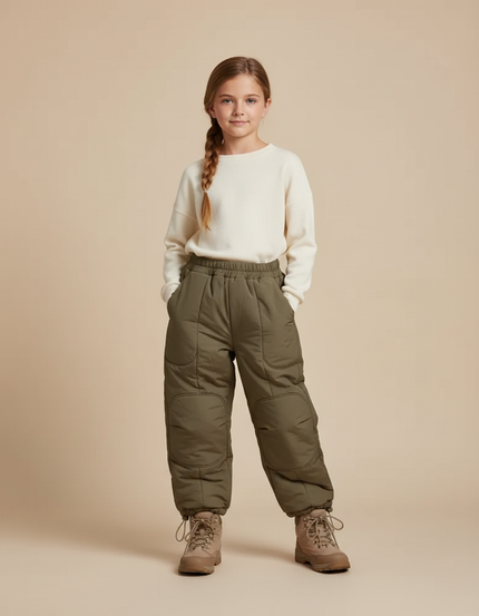 Pantalon Randonnée Enfant Kaki Matelassé Hiver Chaud - Polyester