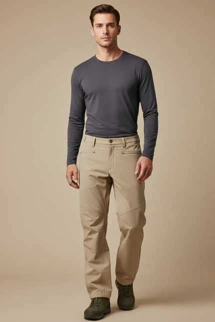 Pantalon Randonnée Beige Coupe Droite Décontracté Homme - Polyester