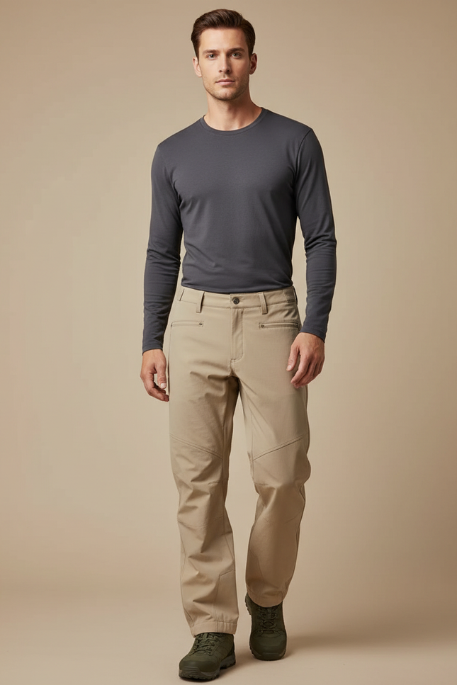 Pantalon Randonnée Beige Coupe Droite Décontracté Homme - Polyester