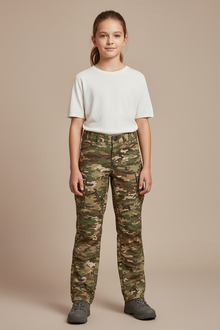 Pantalon Randonnée Camouflage Cargo Multipoches Enfant Durable - Multicolore Toile
