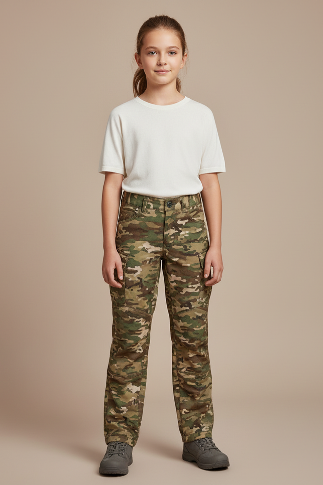 Pantalon Randonnée Camouflage Cargo Multipoches Enfant Durable - Multicolore Toile