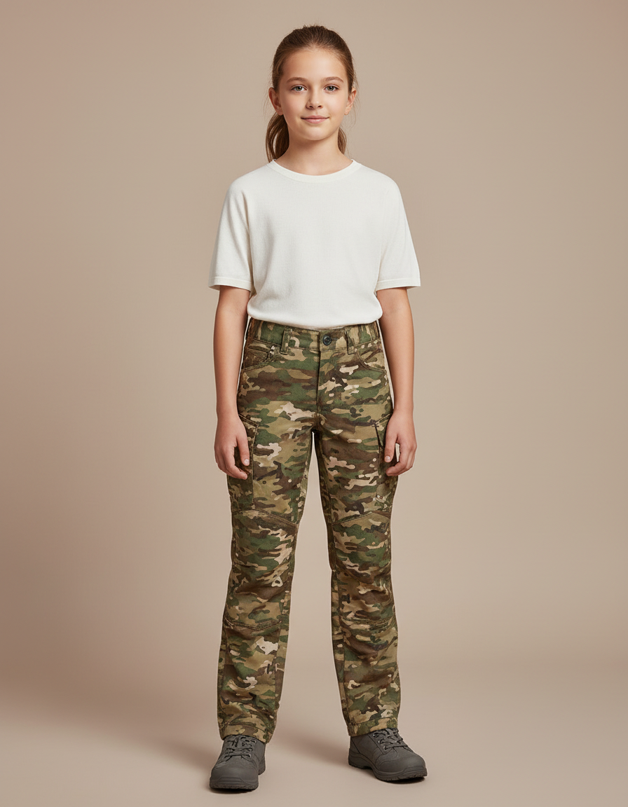 Pantalon Randonnée Camouflage Cargo Multipoches Enfant Durable - Multicolore Toile