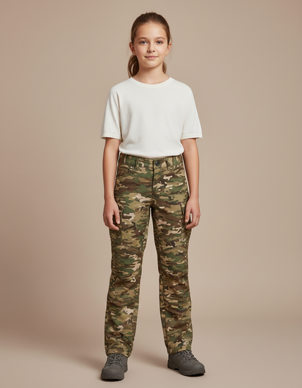 Pantalon Randonnée Camouflage Cargo Multipoches Enfant Durable - Multicolore Toile