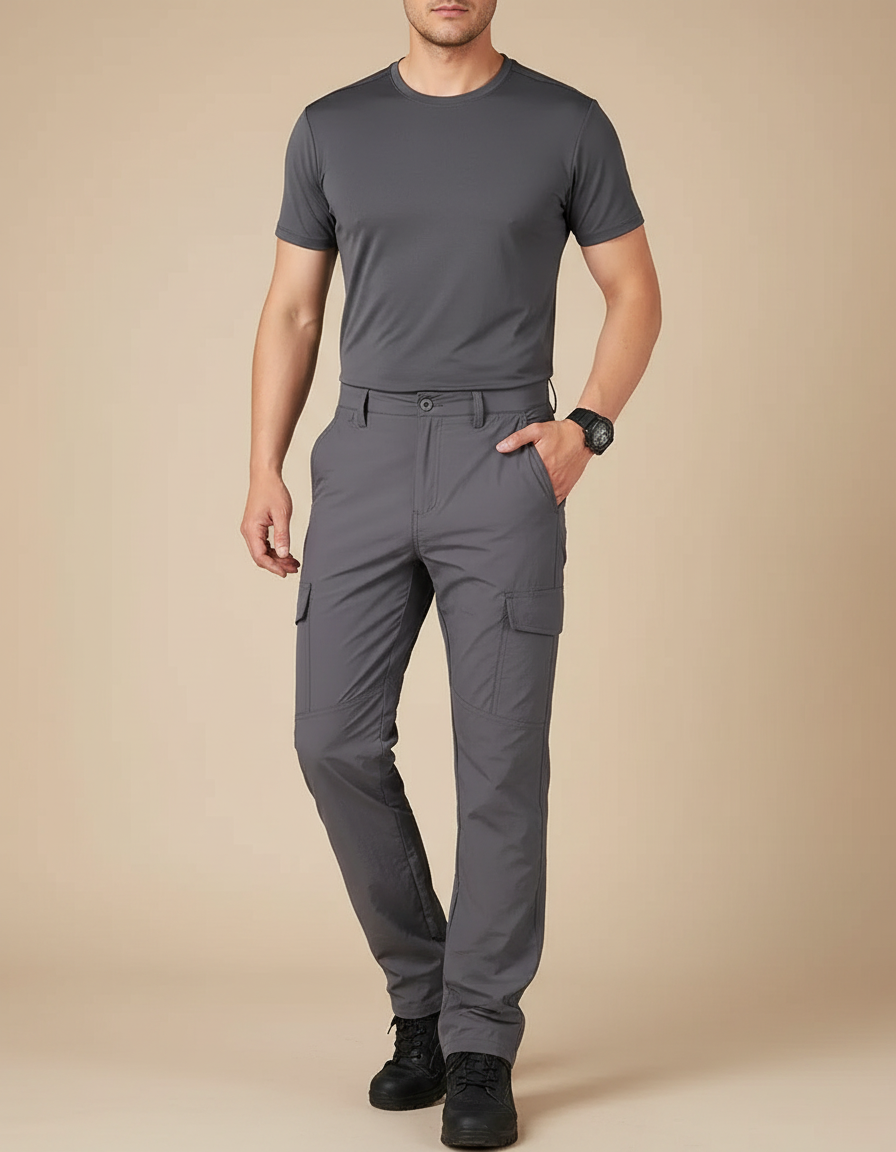 Pantalon Randonnée Gris Léger Séchage Rapide Cargo Homme - Polyester