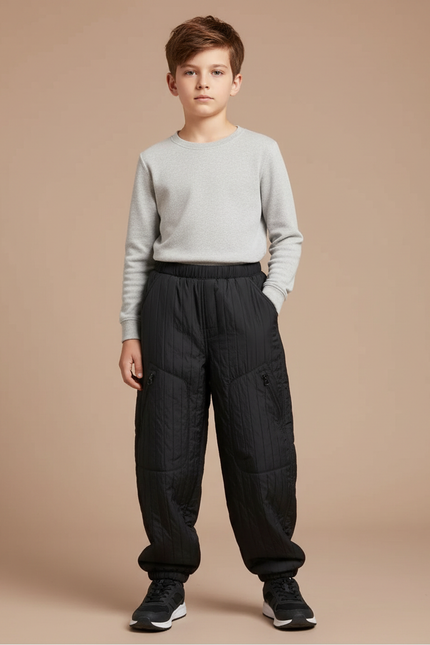 Pantalon Randonnée Noir Enfant Matelassé Doublé Chaud - Polyester