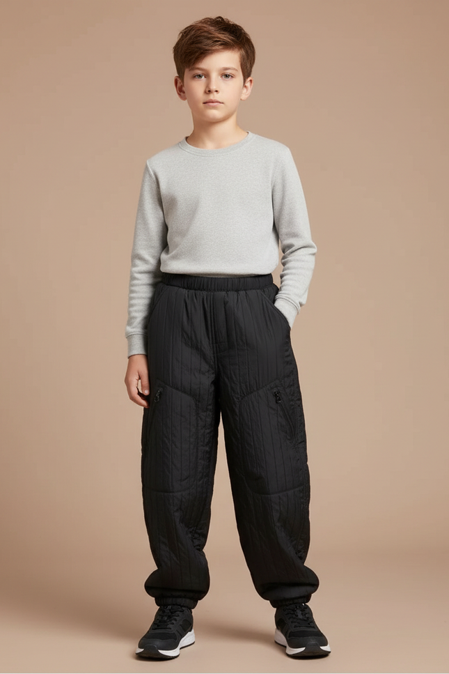 Pantalon Randonnée Noir Enfant Matelassé Doublé Chaud - Polyester