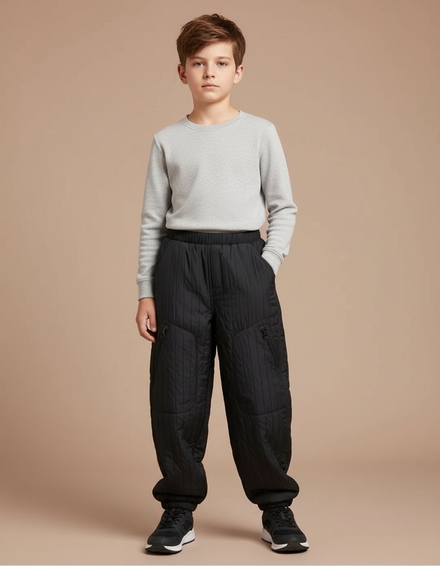 Pantalon Randonnée Noir Enfant Matelassé Doublé Chaud - Polyester