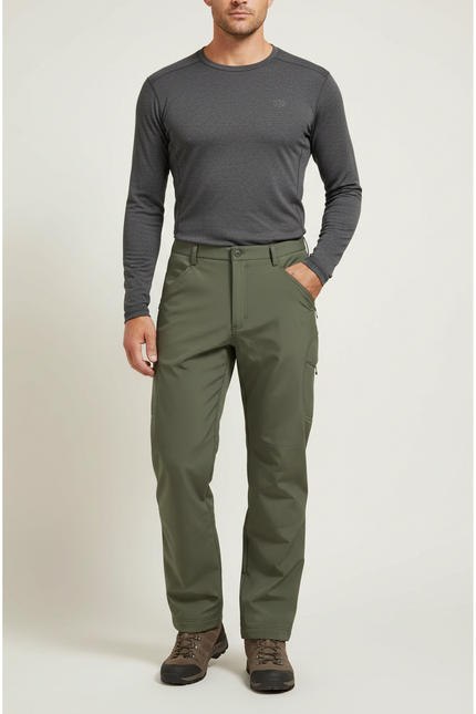 Pantalon Randonnée Vert Militaire Doublé Polaire Homme - Kaki Polyester
