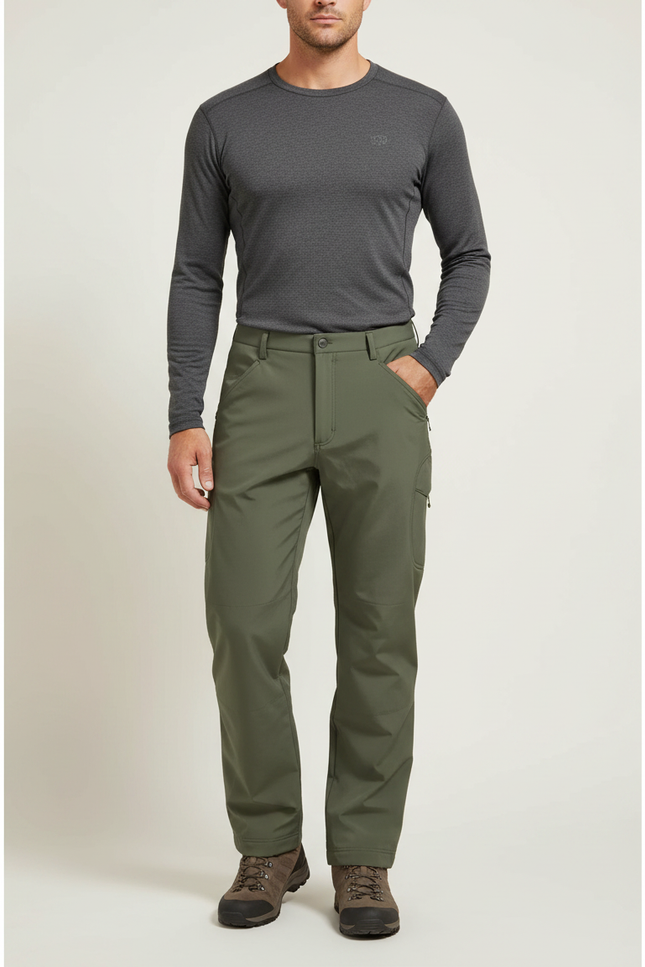 Pantalon Randonnée Vert Militaire Doublé Polaire Homme - Kaki Polyester