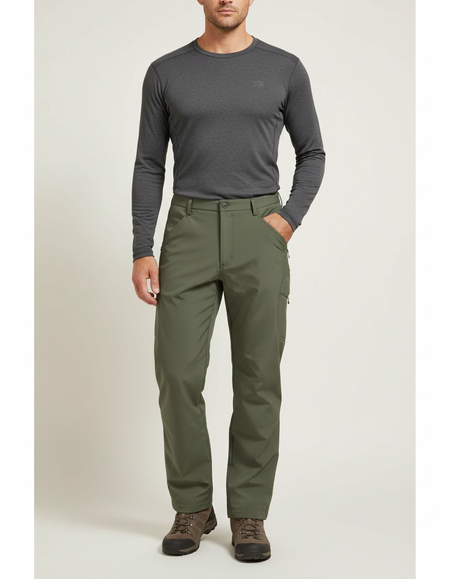 Pantalon Randonnée Vert Militaire Doublé Polaire Homme - Kaki Polyester