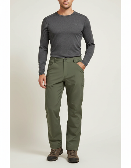 Pantalon Randonnée Vert Militaire Doublé Polaire Homme - Kaki Polyester