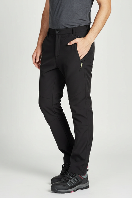 Pantalon Randonnée Noir Homme Softshell Élastique Chaud - Polyester