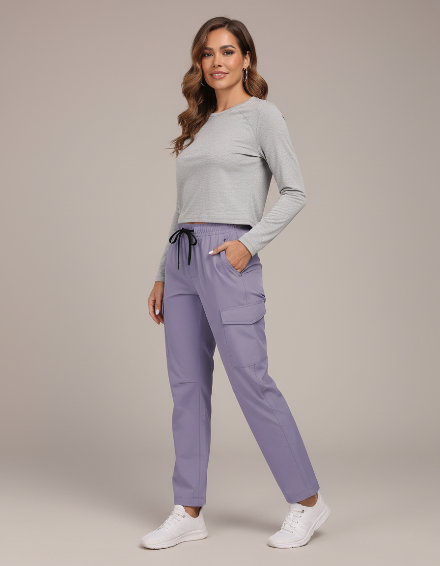 Pantalon Randonnée Violet Cargo Femme Léger - Polyester