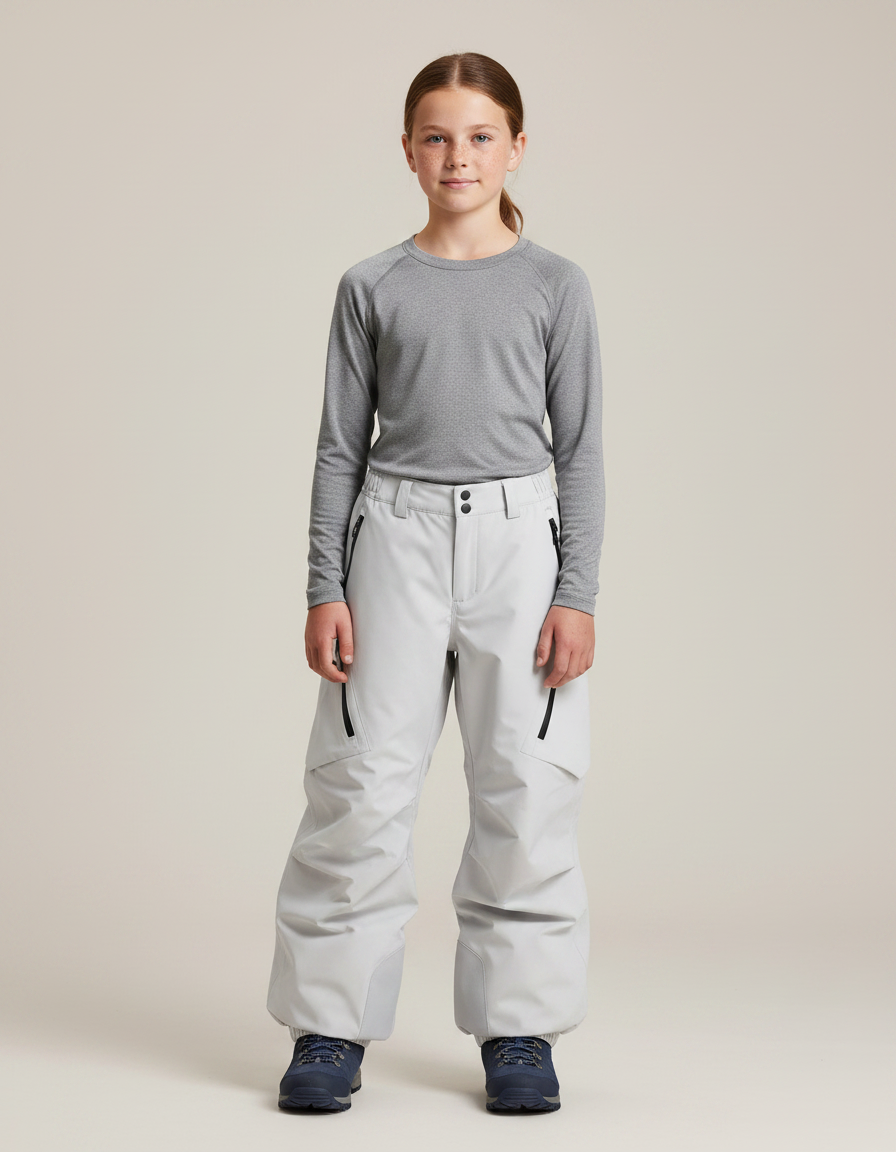 Pantalon Randonnée Gris Clair Ample Imperméable Enfant - Polyester
