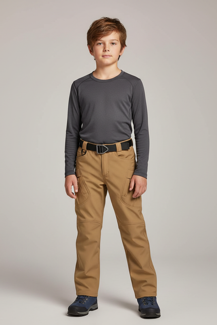 Pantalon Randonnée Enfant Tactique Ceinturé Marron - Beige Polyester