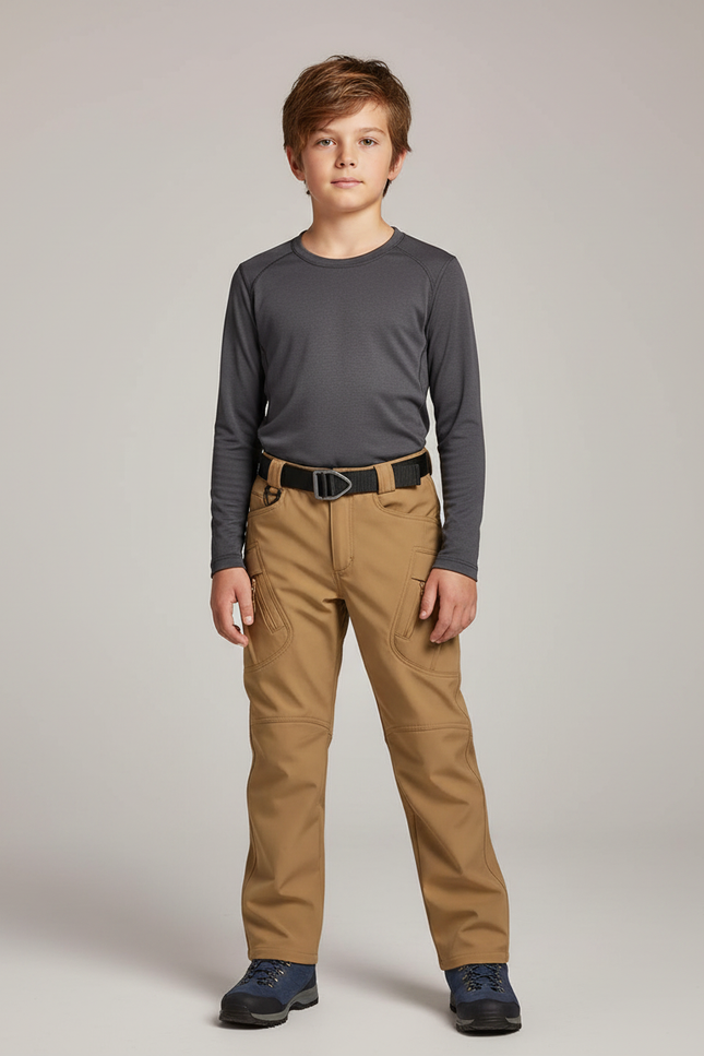 Pantalon Randonnée Enfant Tactique Ceinturé Marron - Beige Polyester