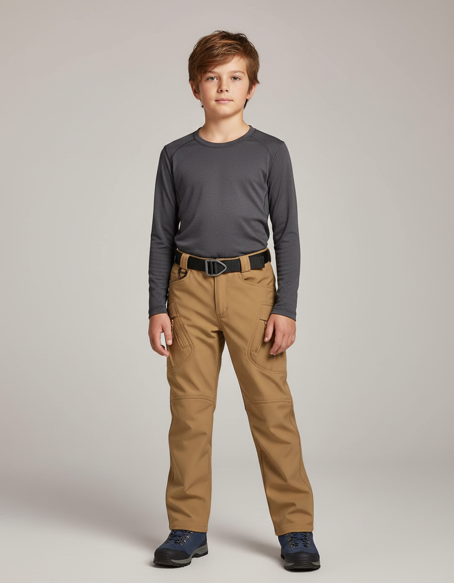 Pantalon Randonnée Enfant Tactique Ceinturé Marron - Beige Polyester