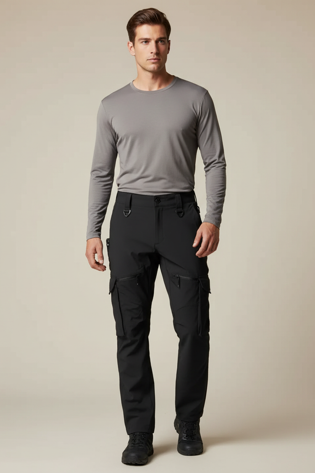 Pantalon Randonnée Noir Cargo Tactique Homme Multi-poches - Polyester
