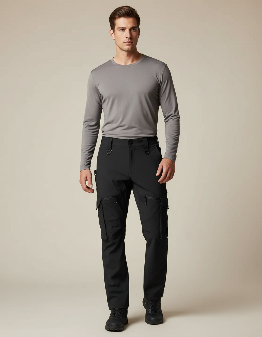 Pantalon Randonnée Noir Cargo Tactique Homme Multi-poches - Polyester