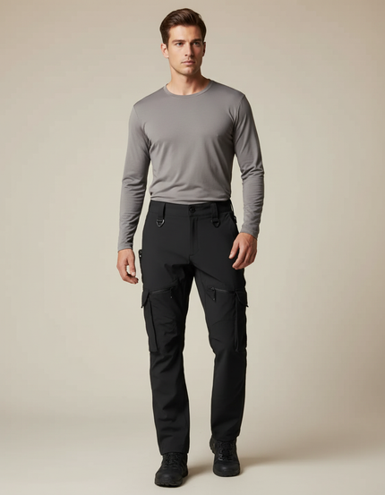 Pantalon Randonnée Noir Cargo Tactique Homme Multi-poches - Polyester